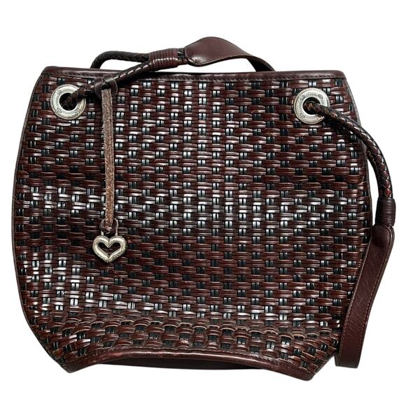 Brighton Handbags - BRIGHTON Leather Bucket Bag Weave Dark Brown Handbag Purse NICE